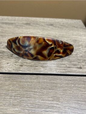 Vintage Brown Tortoise Color Oval  Plastic Hair Clip Barrette Made In France